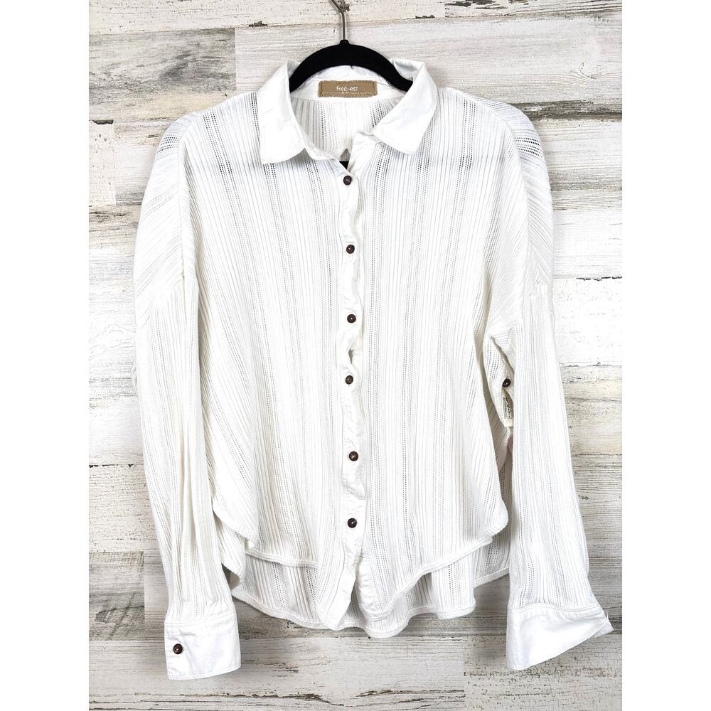 Free People Free-Est Womens XS White Oversized Cotton Button Up Top Boho